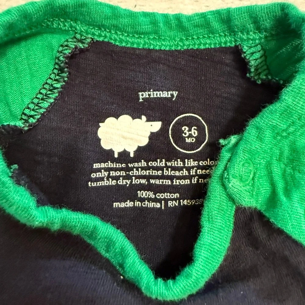 Primary baby navy‎ blue green long sleeve bodysuit 3/6 months